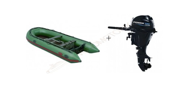 Комплект Лодка KORSAR Combat CMB-380E (оливка)+Лодочный мотор 4-х тактный POWERTEC F 20 AMHS